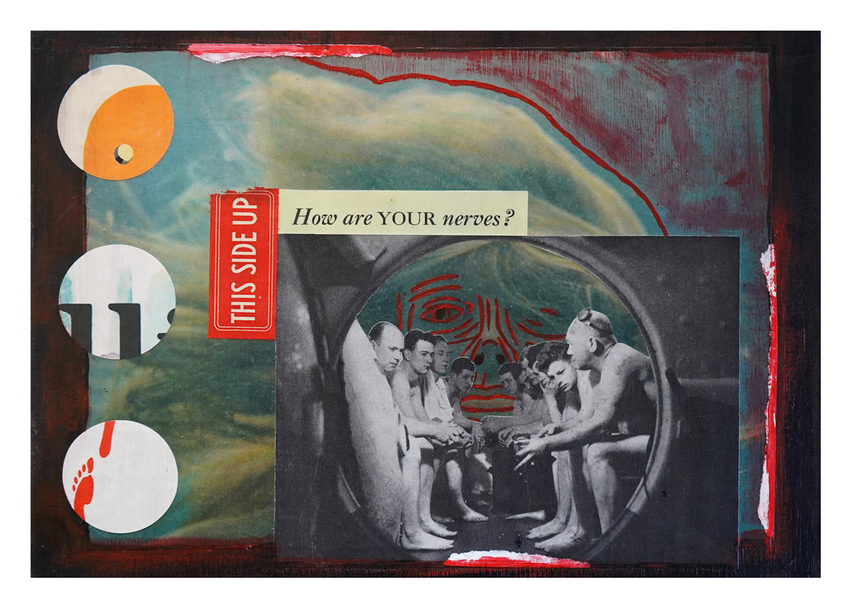Collage with text 'How are YOUR nerves?' and abstract design elements.