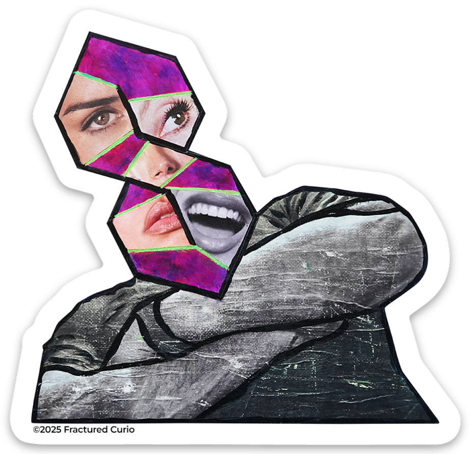 Sticker of a person  with geometric 'cool s' face design 